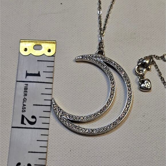 Brighton Crescent Moon Rhinestone Necklace Silver Heart Charm Adjustable Chain - Picture 5 of 6